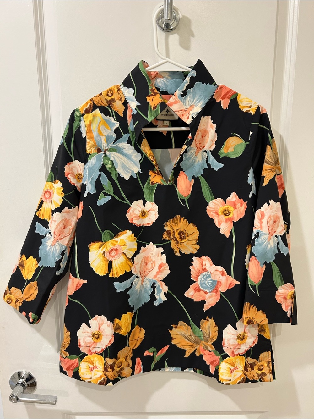 Tuckernuck Black Floral V-Neck Tunic with Multicolor Blooms